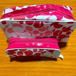 Two cosmetic bags, lipsticks, eyeshadows, cream blusher.